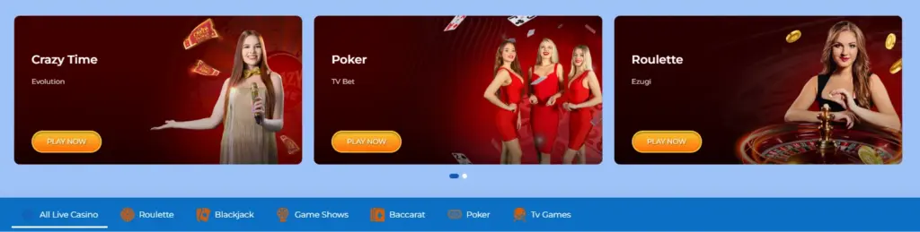 The live casino page at FeliceBet.