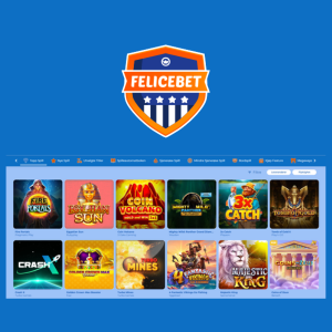 Felicebet game selection screen with various slot games.