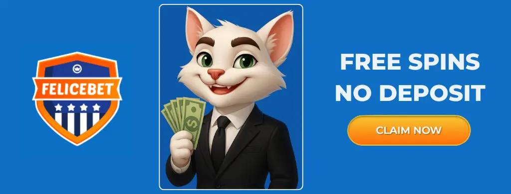 Felicebet character with cash and a 'Claim Now' button.