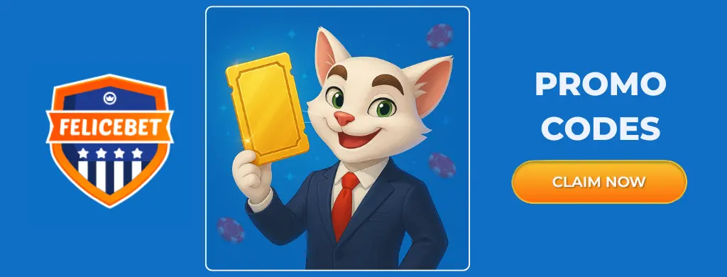 FeliceBet promo codes featuring mascot and gold card.